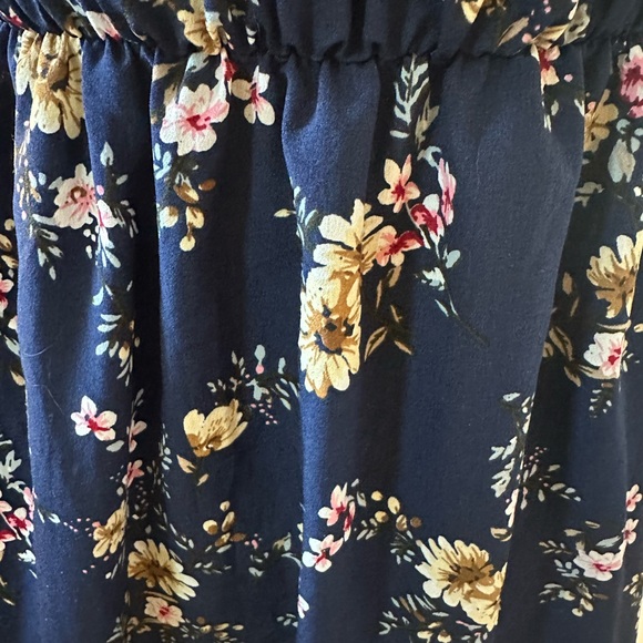 ROMWE Off Shoulder Floral Dress Navy Blue Ruffle Boho Mini Dress - Picture 4 of 4